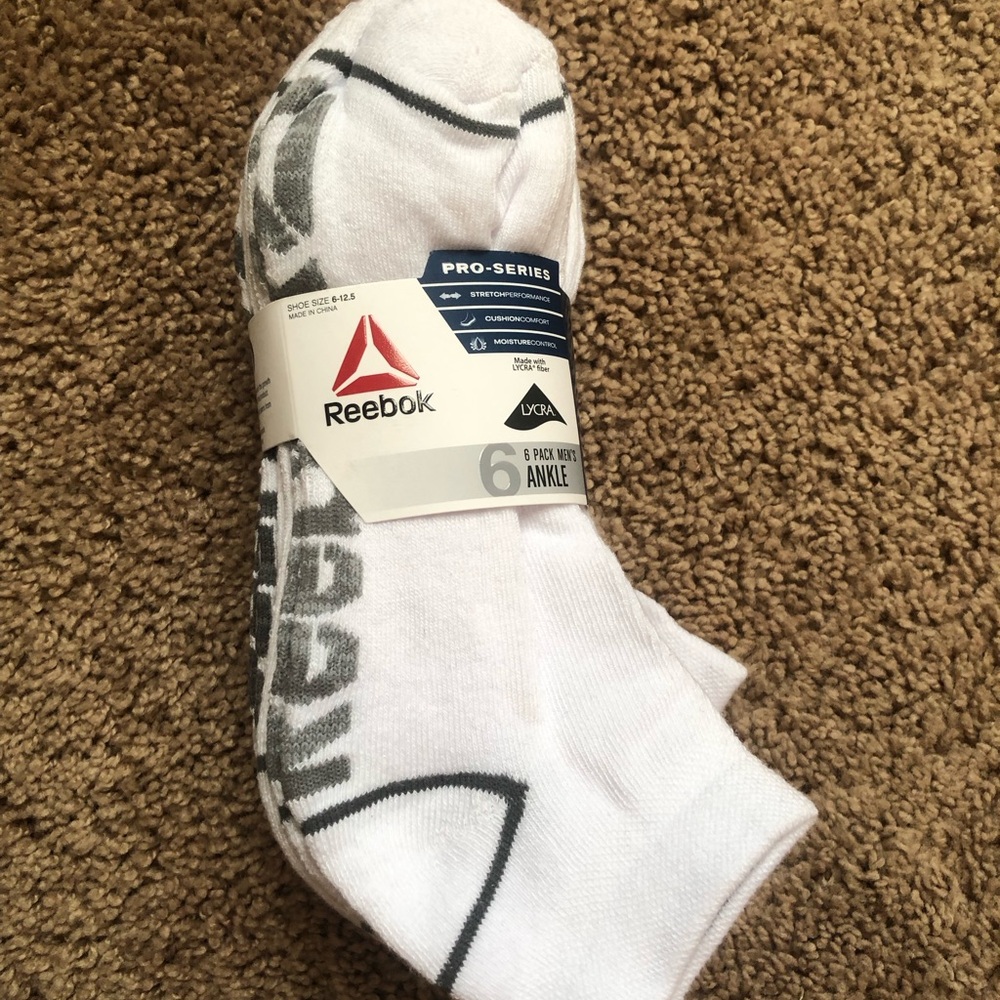 Reebok Pro-Series White and Gray Ankle Socks - 6 Pack